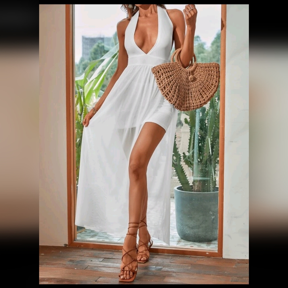 White Dress with Leg Slit